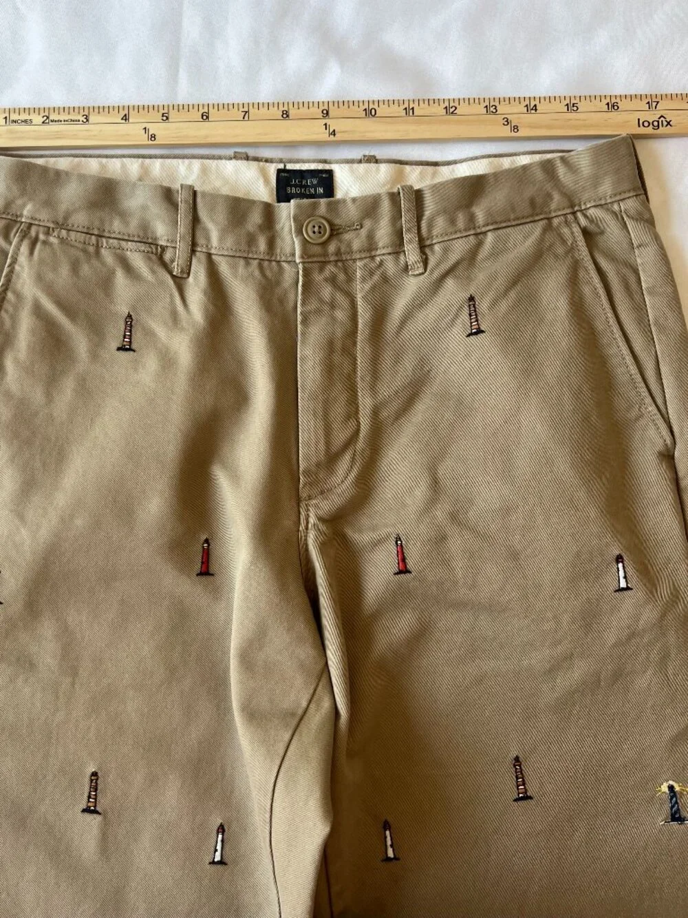 J Crew Mens 770 Straight Chinos Embroidered Lighthouses 32 X 32 100% Cotton - Picture 8 of 14